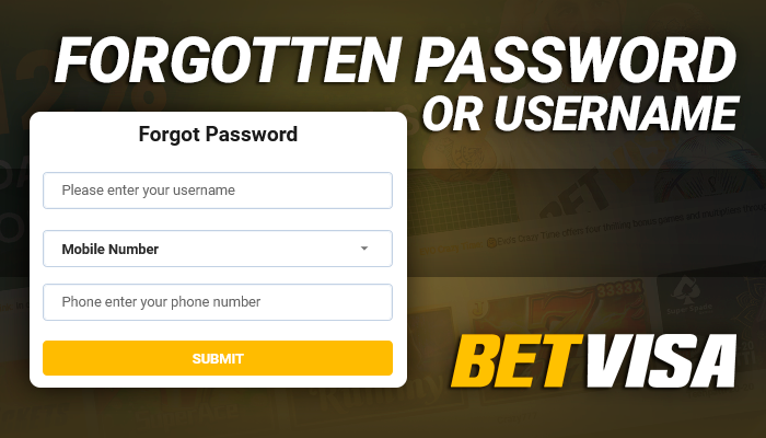 BetVisa account access recovery form - what to do if I forgot my password